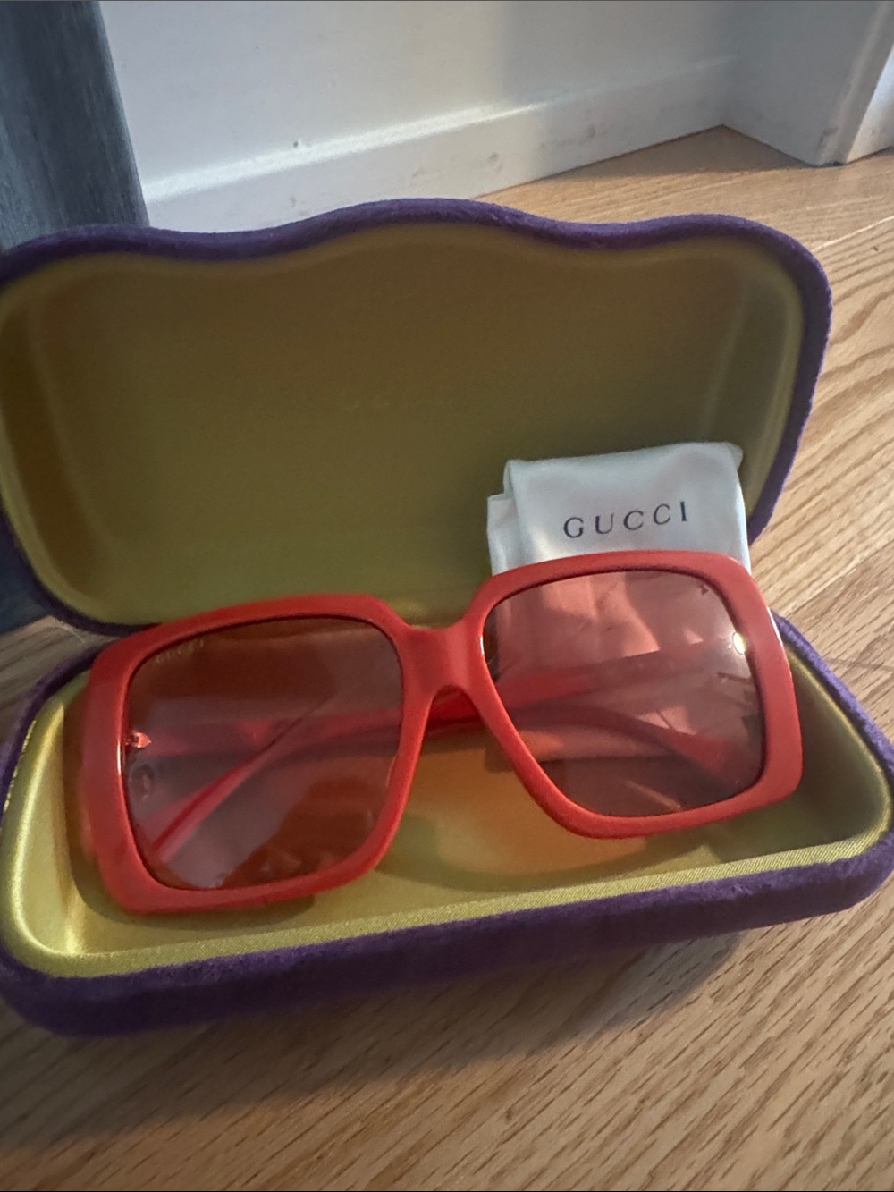 Gucci Orange-Red Square Sunglasses